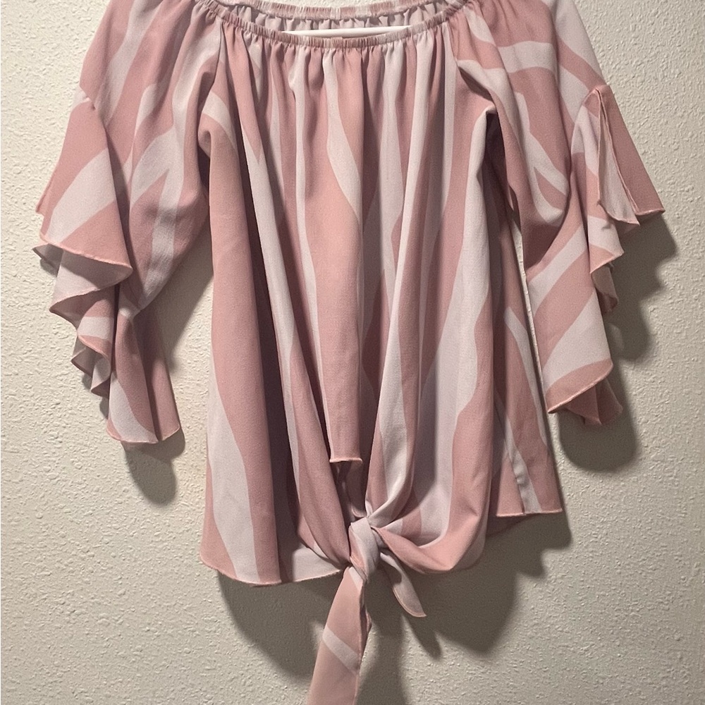 Elegant Pink and White Striped Women's Off the Shoulder Blouse